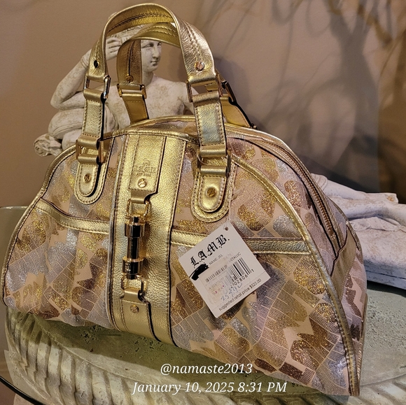 L.A.M.B. Gwen Stefani Gold Glam Jill Satchel Luxury Designer Metalic Leather 81 - Picture 14 of 15